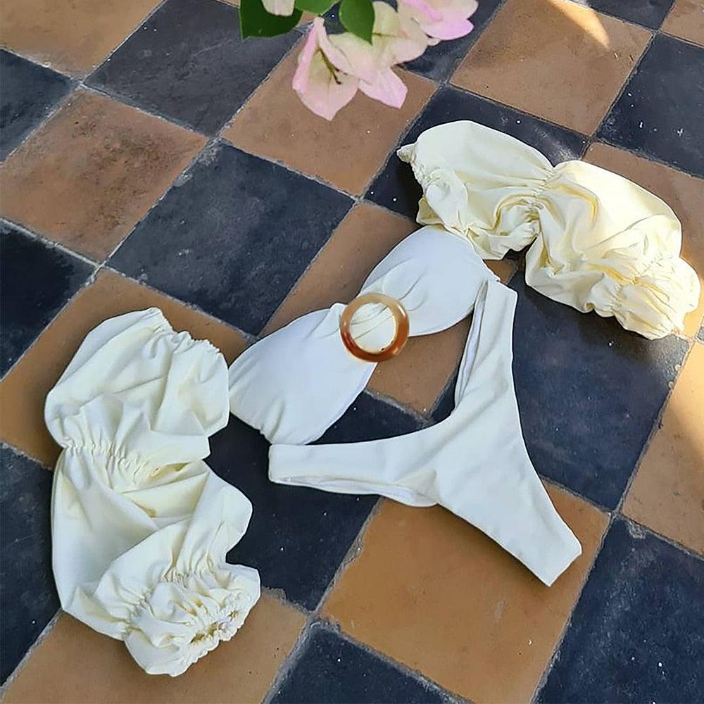 Trendy High Waist Long Sleeve Bikini Set for Women