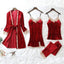 Ensemble de Pyjama d'Hiver Élégant pour Femmes en 4 Pièces avec Robe en Dentelle
