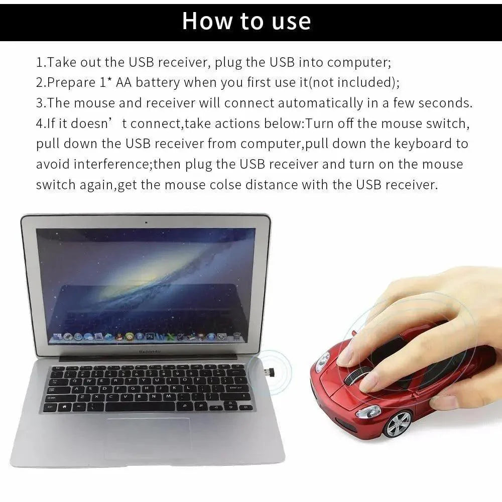 Trendy Sport Car Wireless Mouse - 1200DPI Optical Gaming Mouse
