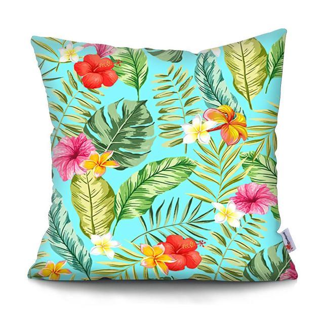 Funda de Cojín con Diseño de Hoja de Palma Tropical - Diseño de Hojas Verdes