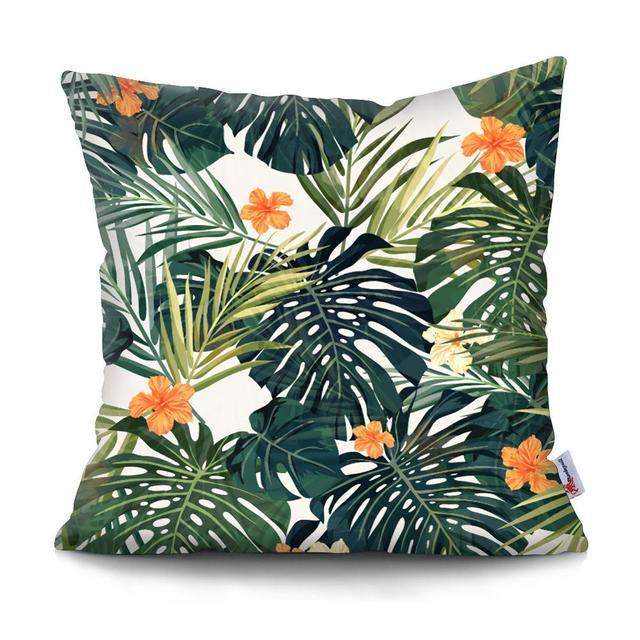 Funda de Cojín con Diseño de Hoja de Palma Tropical - Diseño de Hojas Verdes