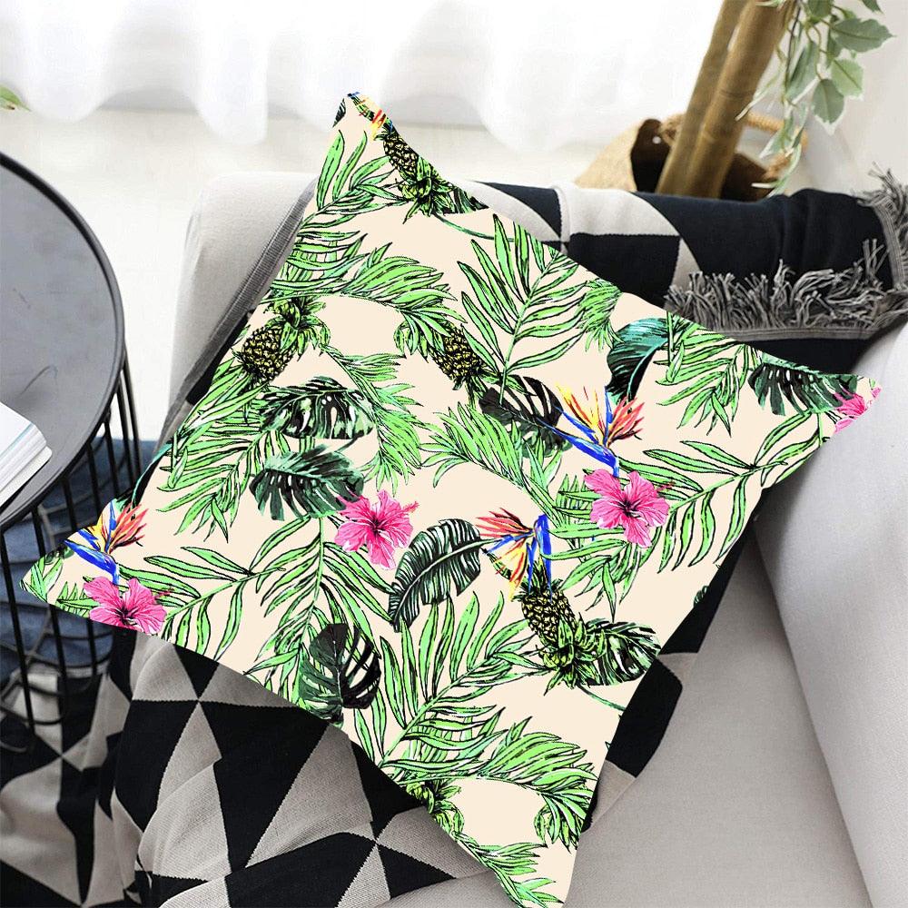 Funda de Cojín con Diseño de Hoja de Palma Tropical - Diseño de Hojas Verdes
