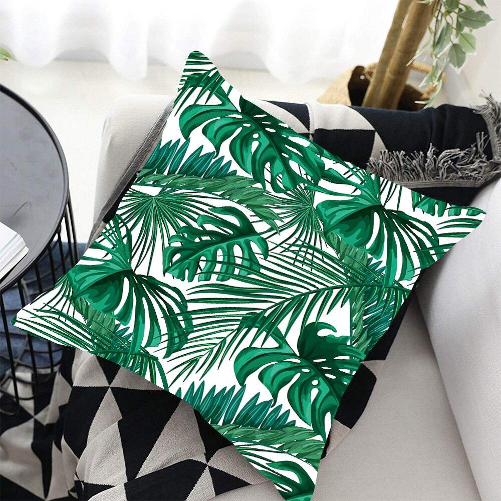 Funda de Cojín con Diseño de Hoja de Palma Tropical - Diseño de Hojas Verdes