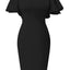 Robe midi à manches volantes élégante pour femmes Memoriesea - Noir