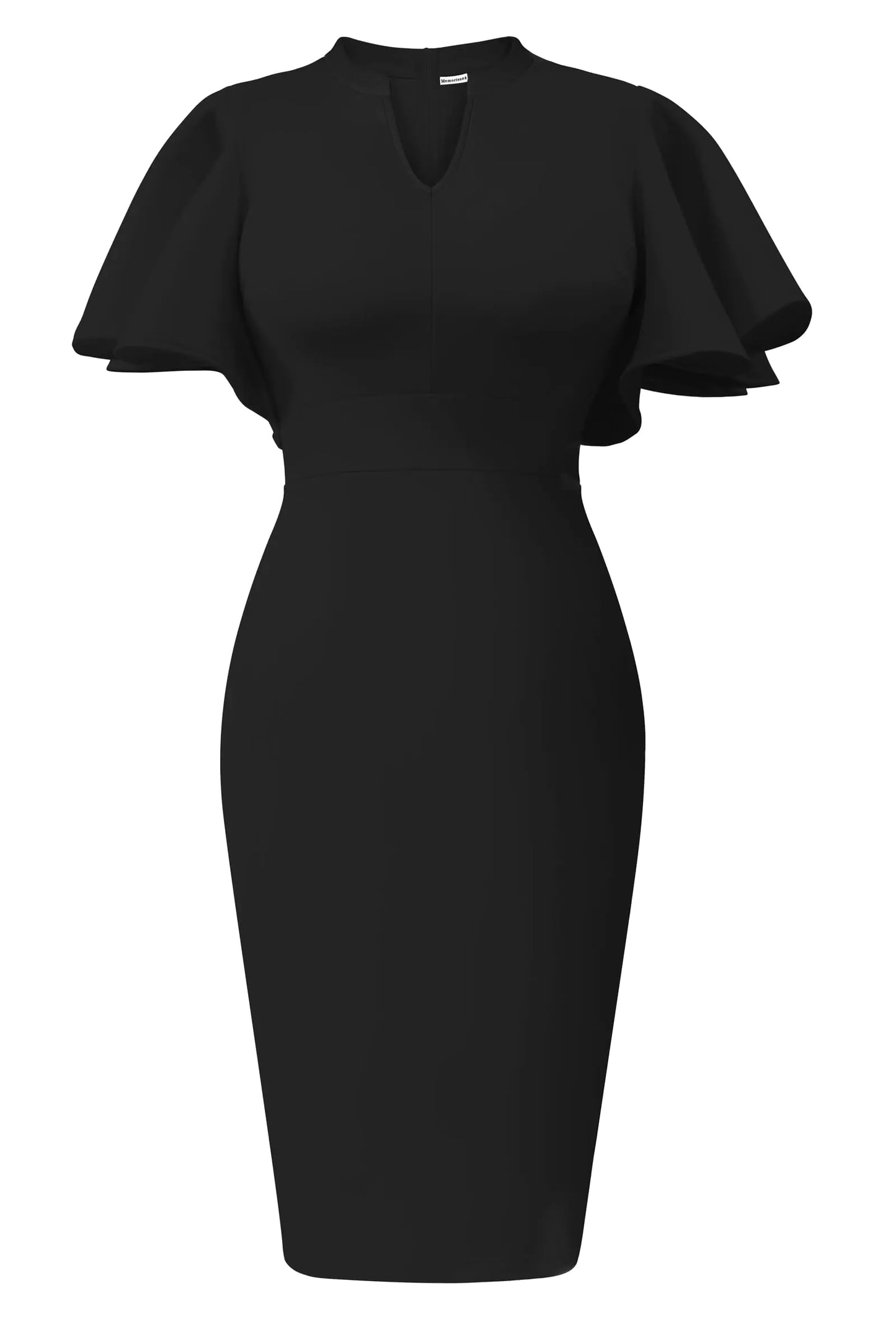 Robe midi à manches volantes élégante pour femmes Memoriesea - Noir