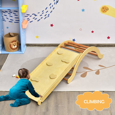 3-in-1 Kids Wooden Arch Triangle Rocker Climber Set