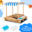 Caja de arena de madera para niños con toldo a rayas