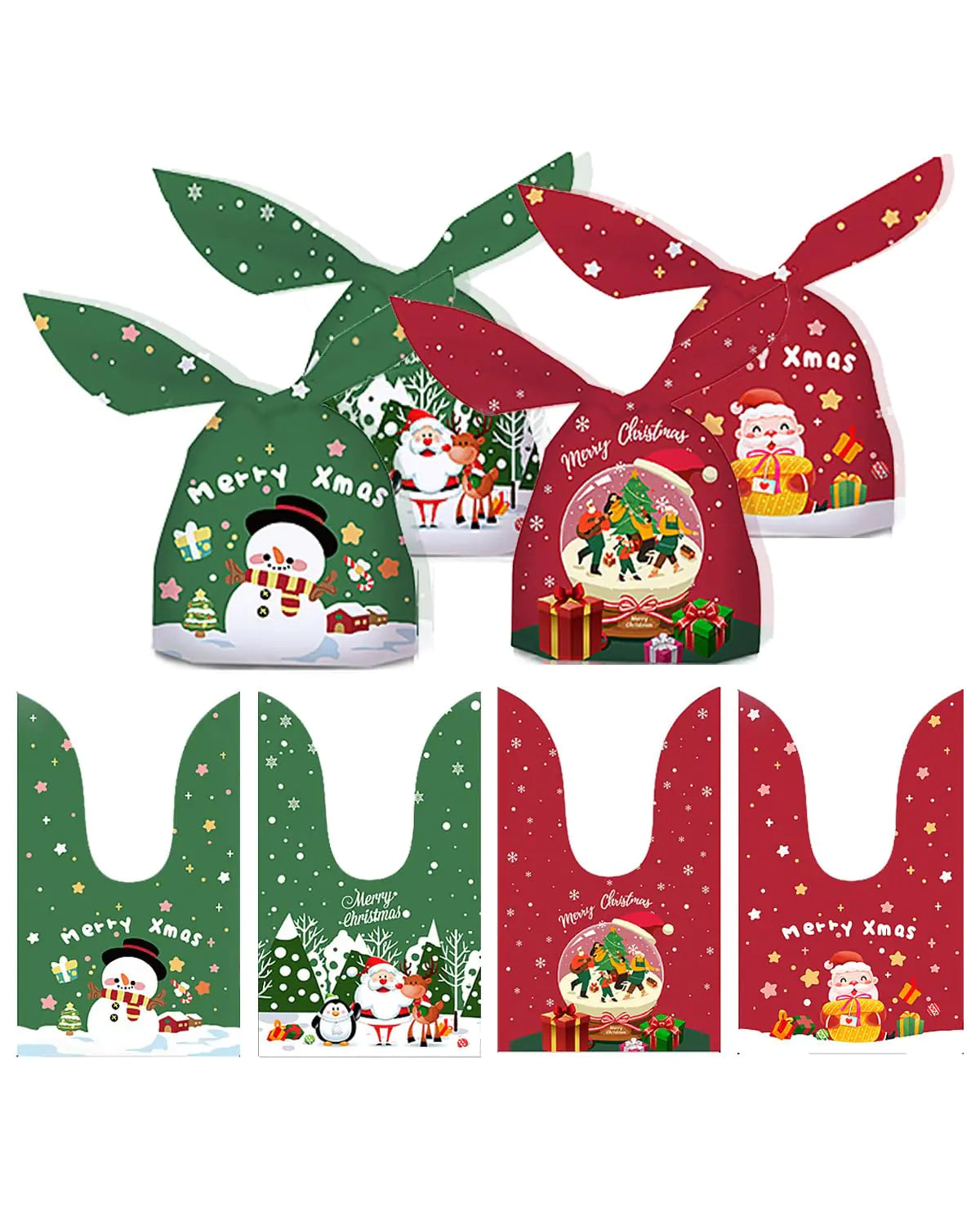 KOCOVIMI 100Pcs Sacs de Noël - Designs de Oreilles de Lapin Mignonnes