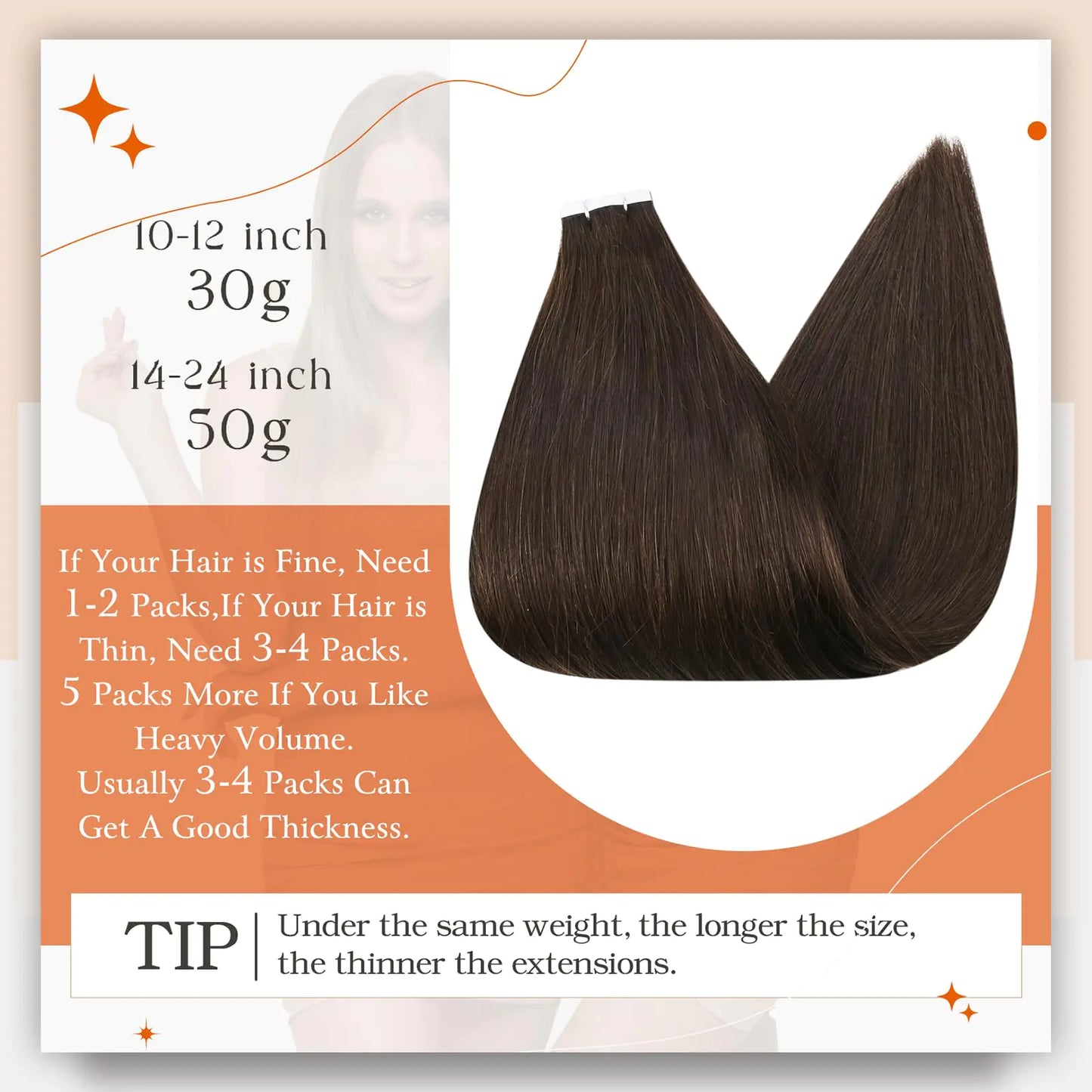 Extensiones de Cabello Tape-In Premium - Castaño Oscuro Remy
