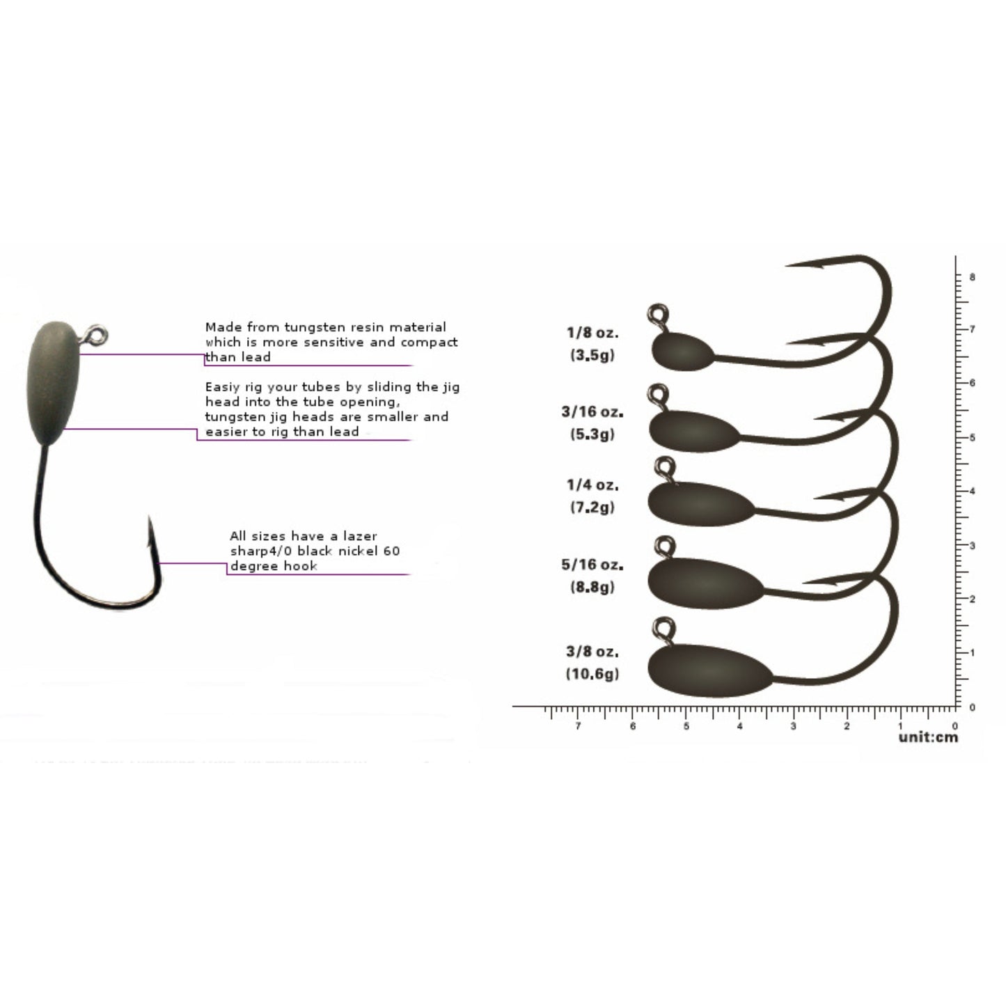 Reaction Tackle Tungsten Tube Jig Heads - 5-Pack