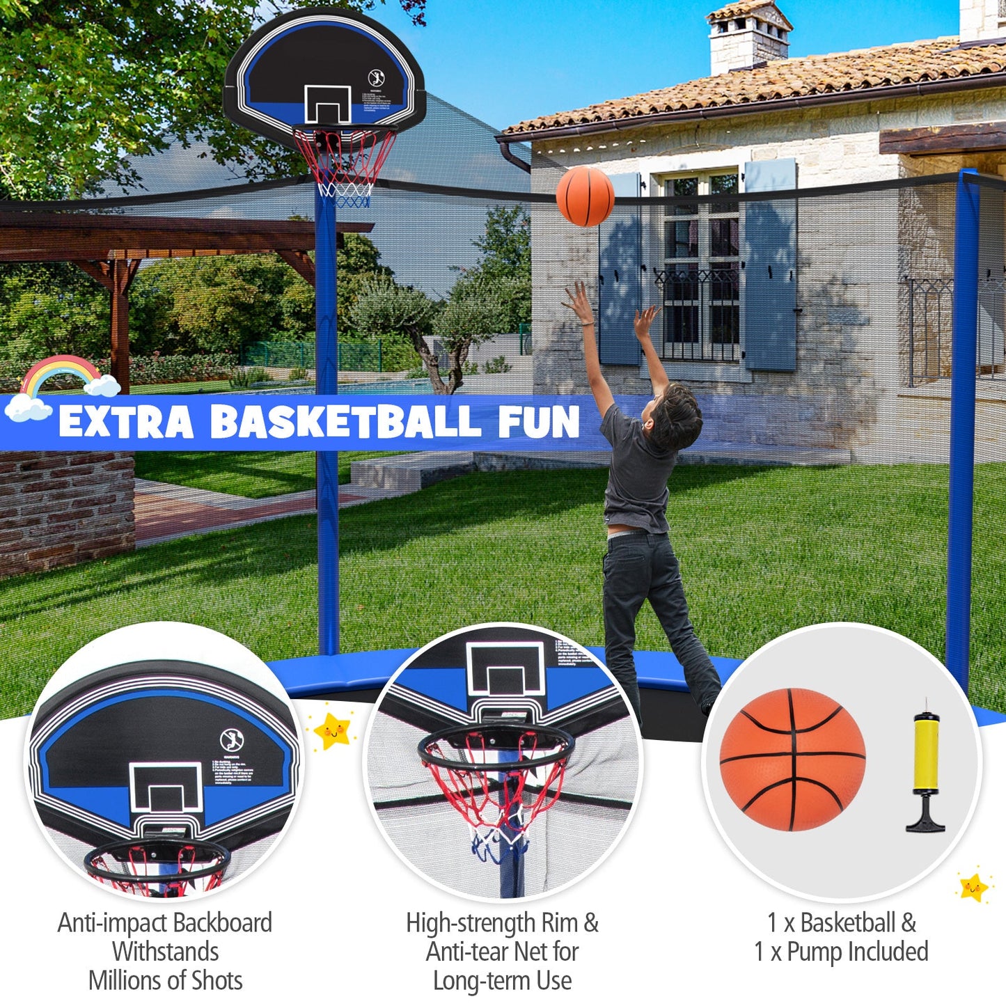 Premium Outdoor Trampoline with Enclosure Net - 12 to 16 Feet