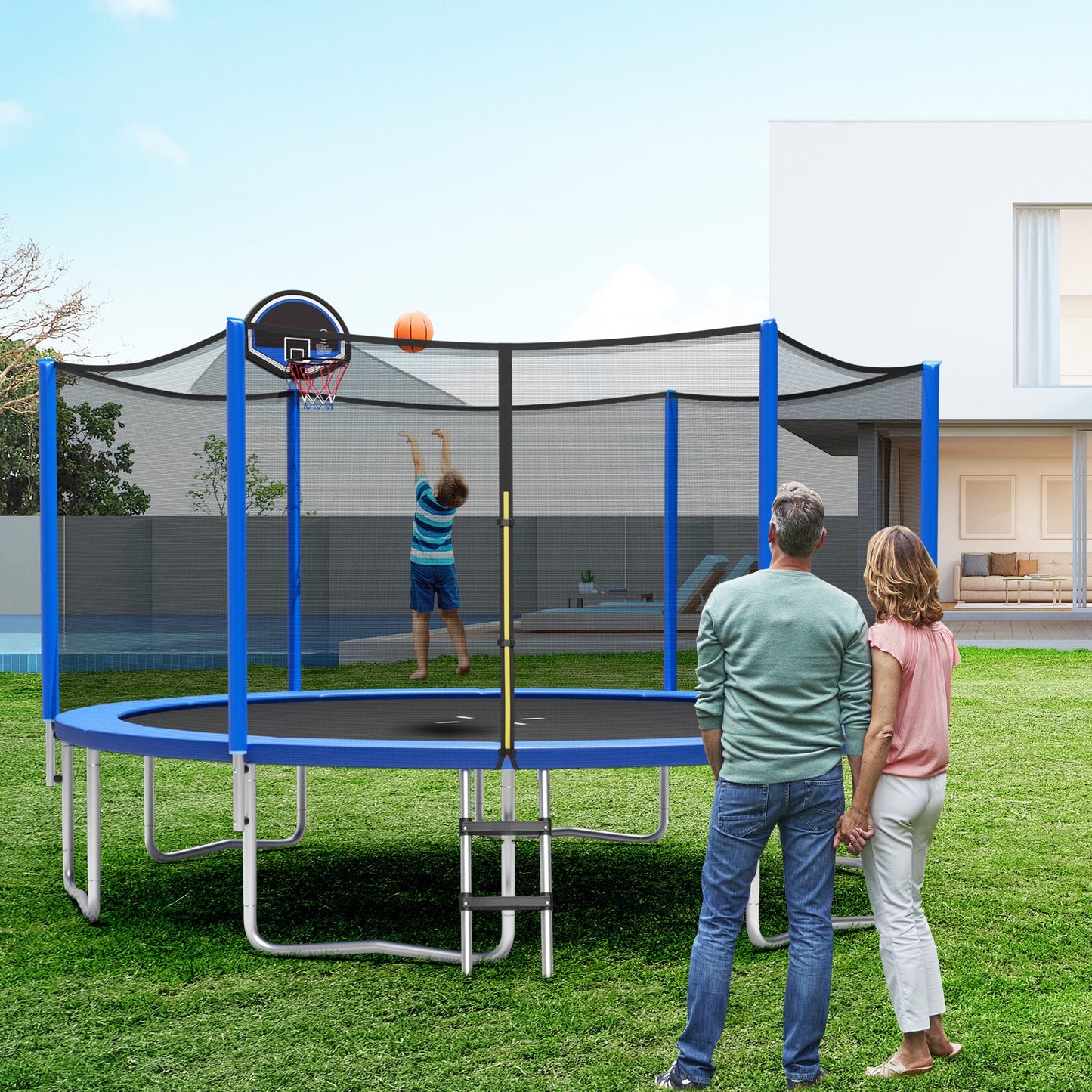 Premium Outdoor Trampoline with Enclosure Net - 12 to 16 Feet