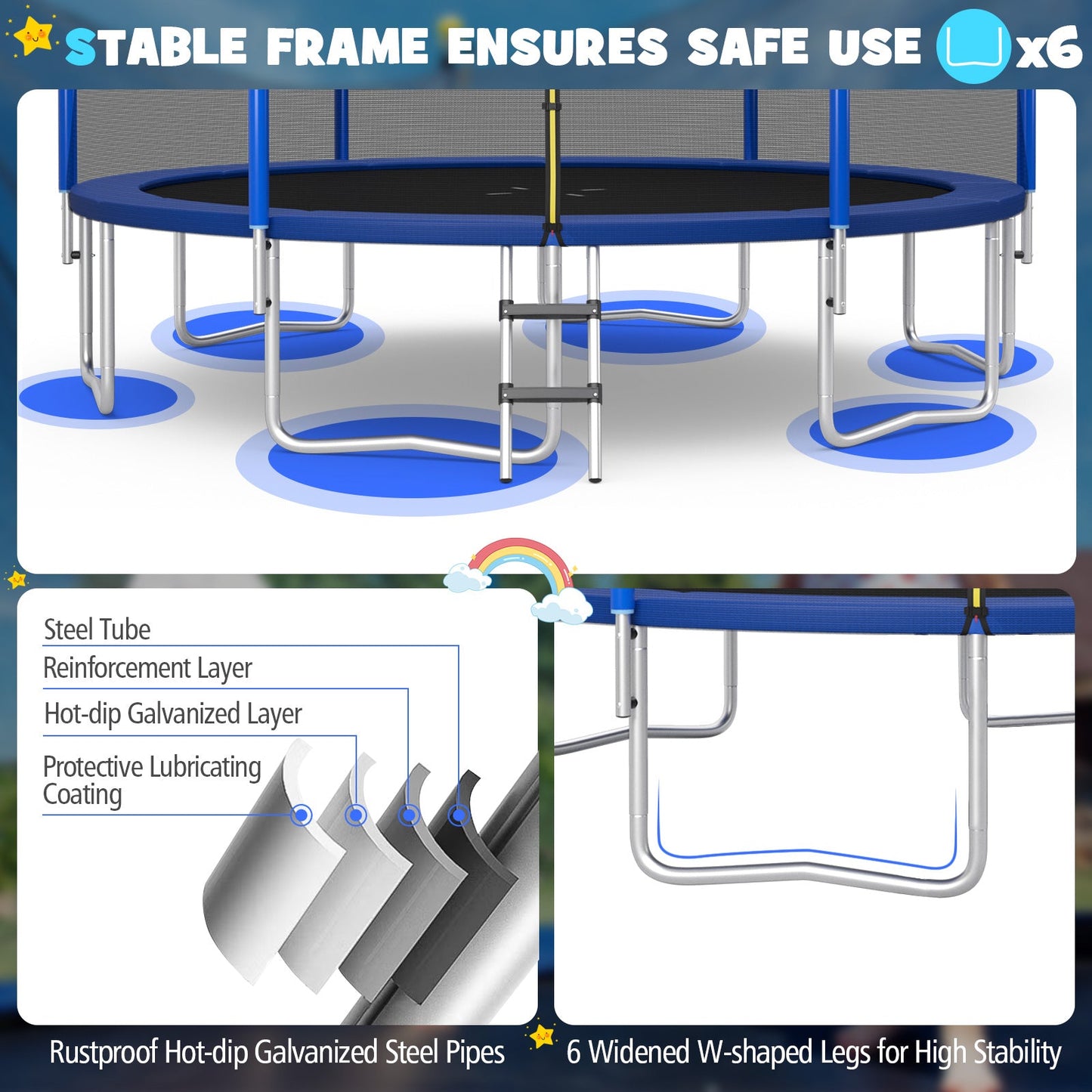 Premium Outdoor Trampoline with Enclosure Net - 12 to 16 Feet