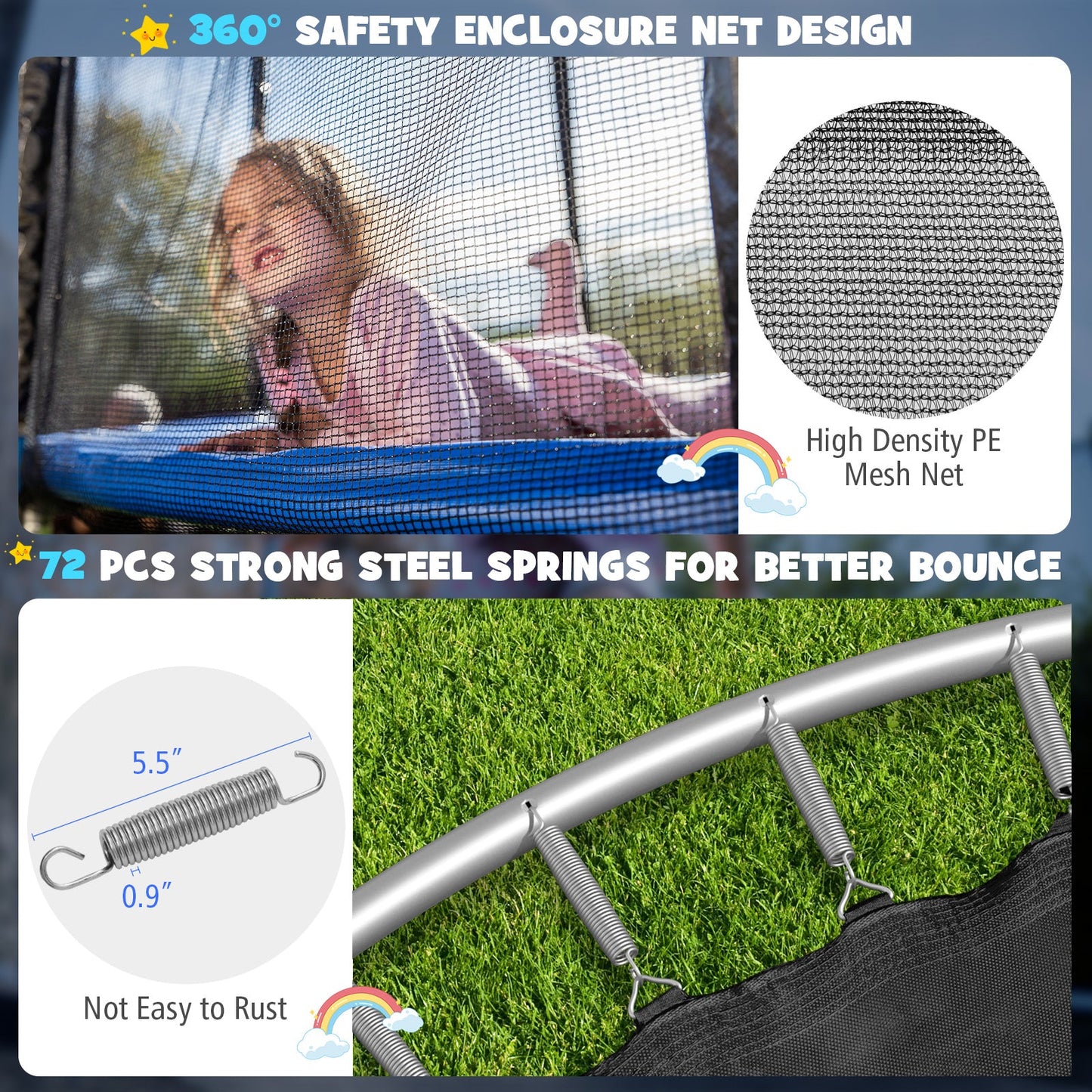 Premium Outdoor Trampoline with Enclosure Net - 12 to 16 Feet