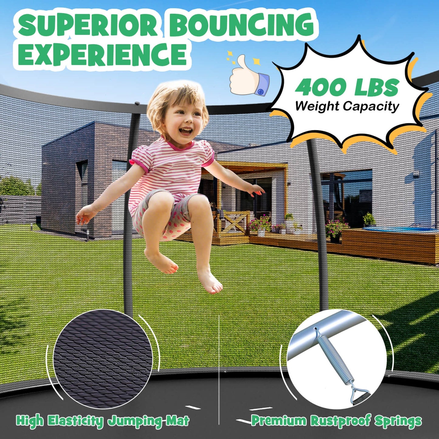 12FT ASTM Approved Recreational Trampoline with Ladder - Black