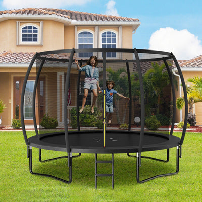 12FT ASTM Approved Recreational Trampoline with Ladder - Black