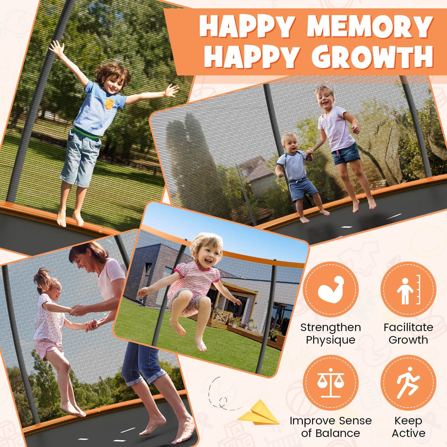 12FT ASTM Approved Recreational Trampoline with Ladder - Orange