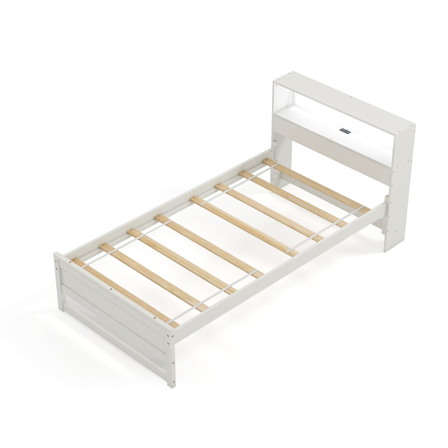 Estructura de Cama Individual con Cabecero de Almacenamiento y Estación de Carga - Blanco