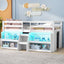 Twin Size Loft Bed with LED Lights and Safety Guardrail - White