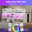 Twin Size Loft Bed with LED Lights and Safety Guardrail - White