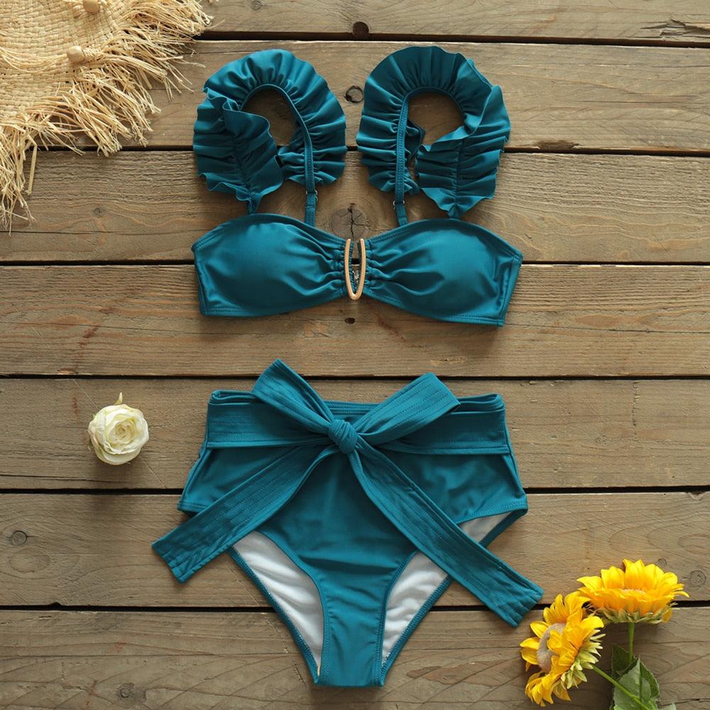 Ensemble de bikini à volants élégant en deux pièces pour femmes