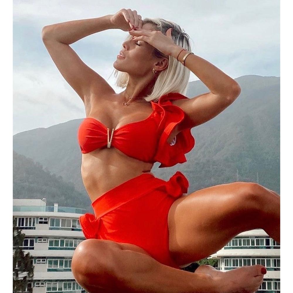 Ensemble de bikini à volants élégant en deux pièces pour femmes