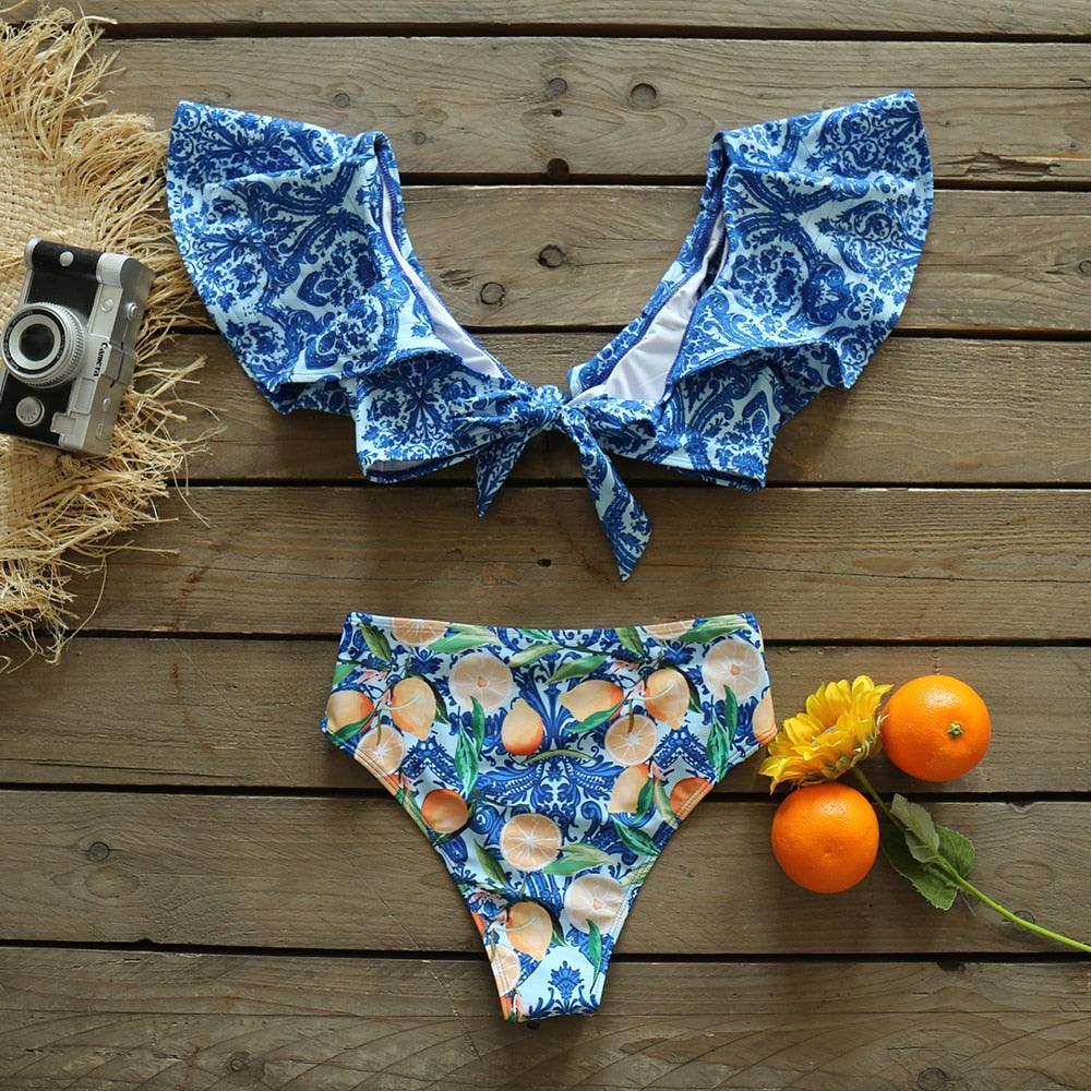 Ensemble de bikini à volants élégant en deux pièces pour femmes