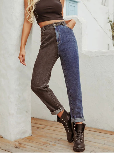 Two Tone Straight Leg Jeans - Korvel