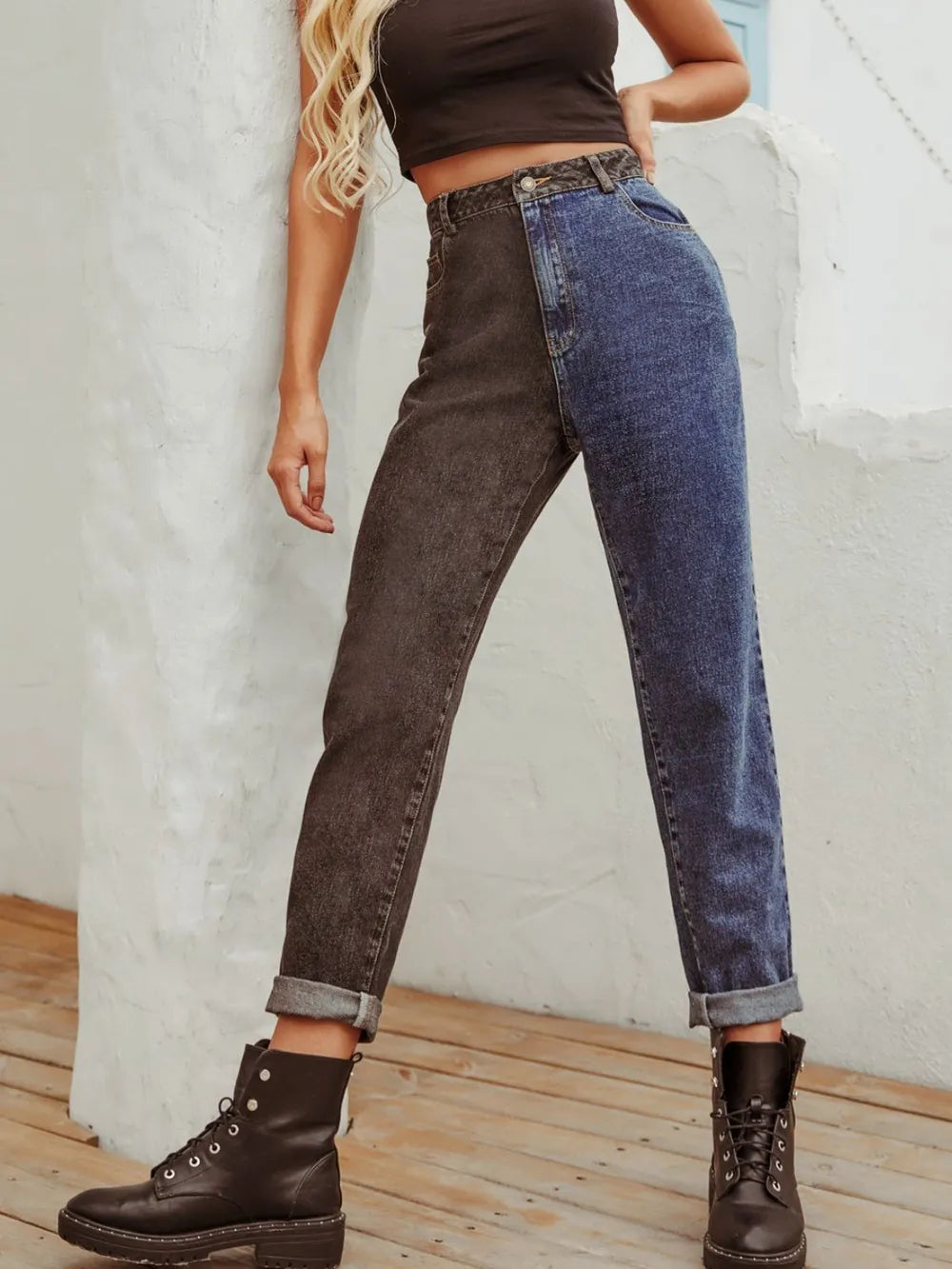 Two Tone Straight Leg Jeans - Korvel