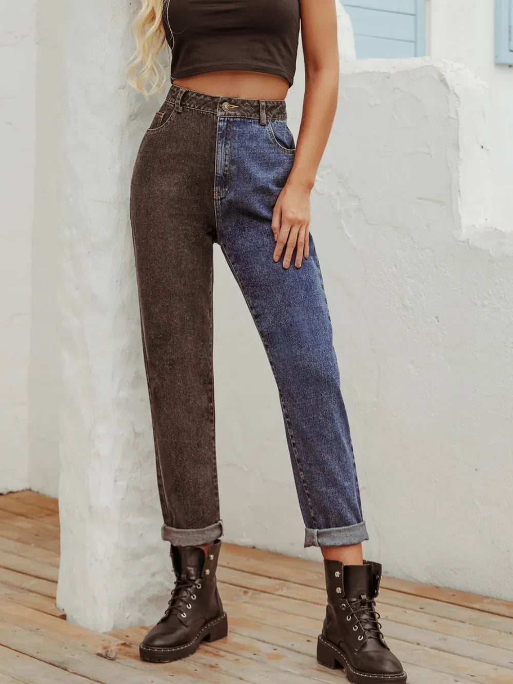 Two Tone Straight Leg Jeans - Korvel