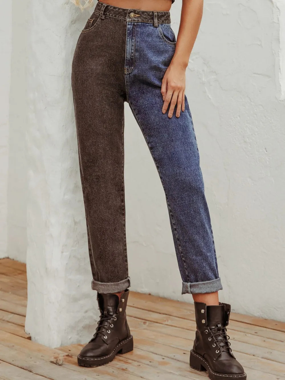 Two Tone Straight Leg Jeans - Korvel