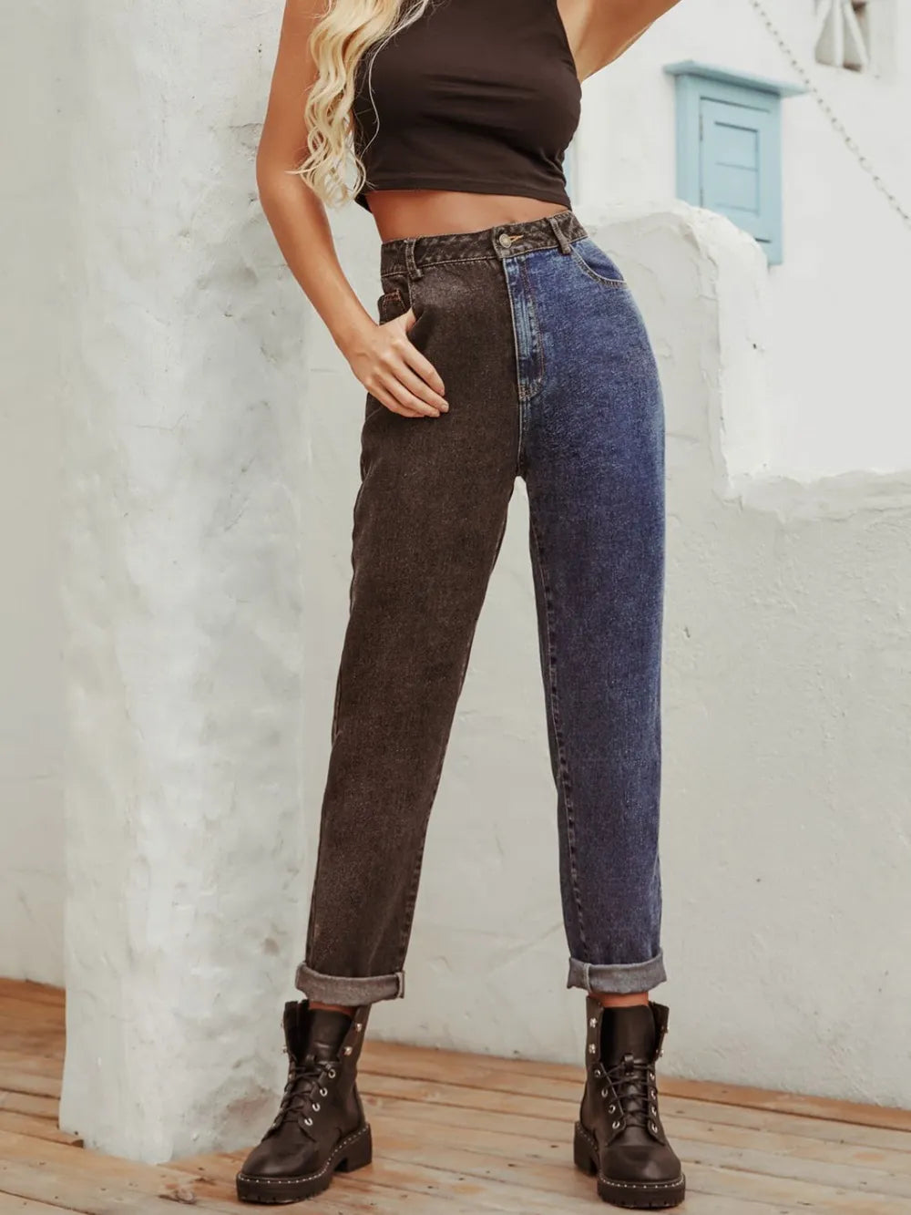 Two Tone Straight Leg Jeans - Korvel