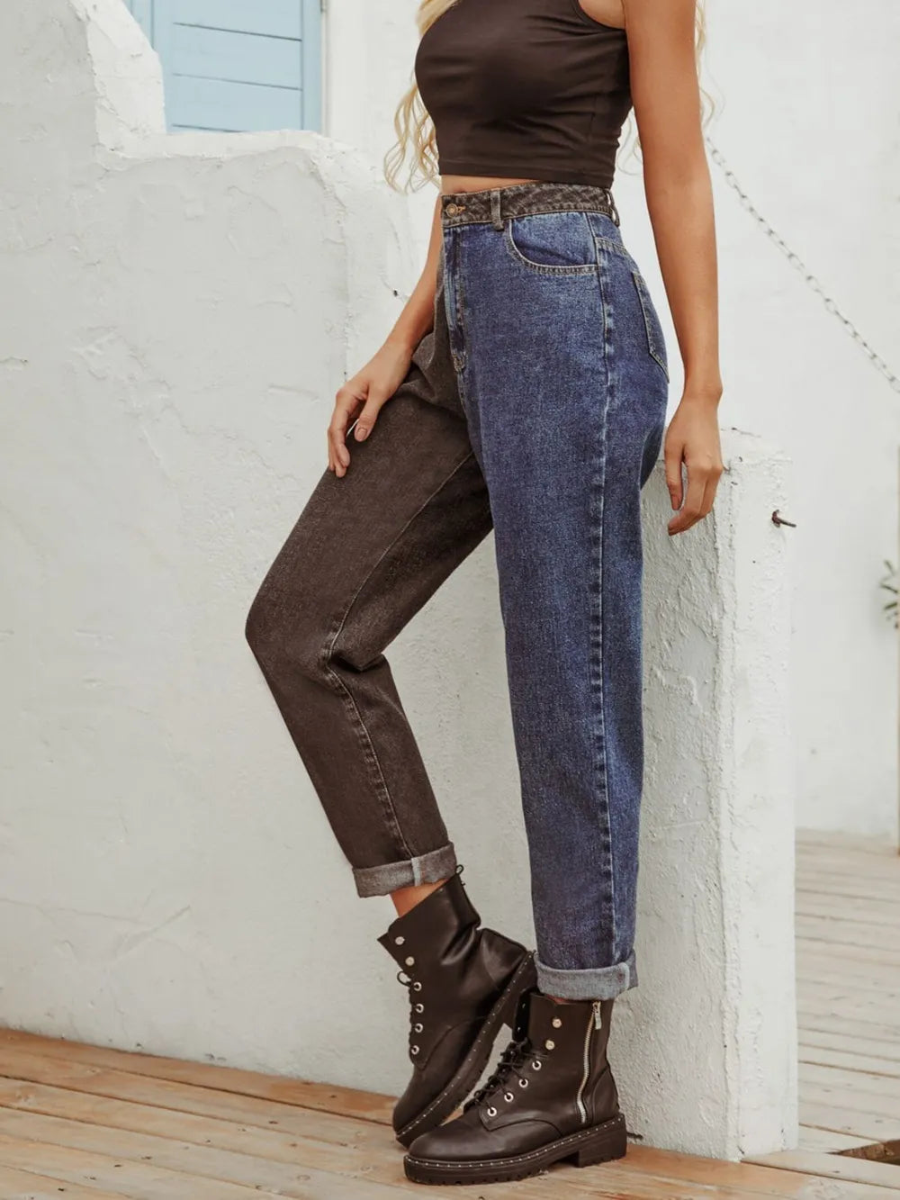 Two Tone Straight Leg Jeans - Korvel