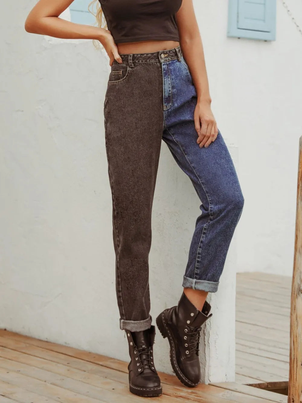 Two Tone Straight Leg Jeans - Korvel