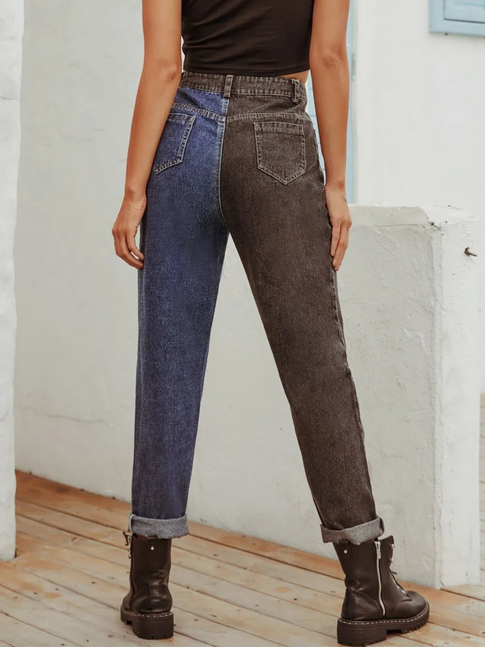 Two Tone Straight Leg Jeans - Korvel