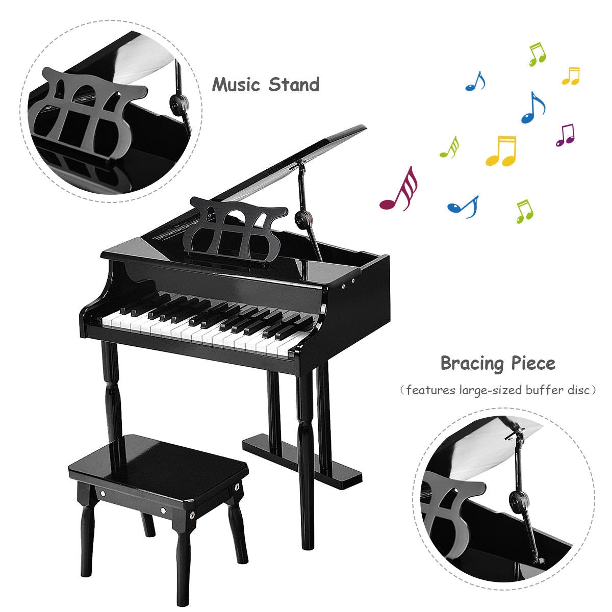 30-Key Mini Grand Piano for Children - Black