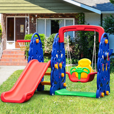 3-in-1 Junior Climber Slide Swing Set with Basketball Hoop