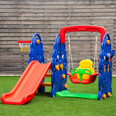 3-in-1 Junior Climber Slide Swing Set with Basketball Hoop