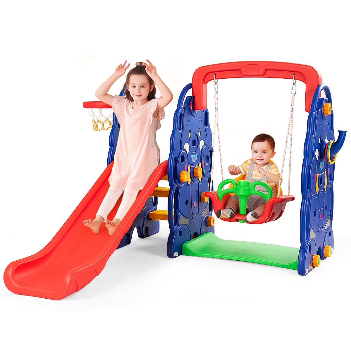 Ensemble de balançoire avec toboggan et grimpeur 3-en-1 pour juniors