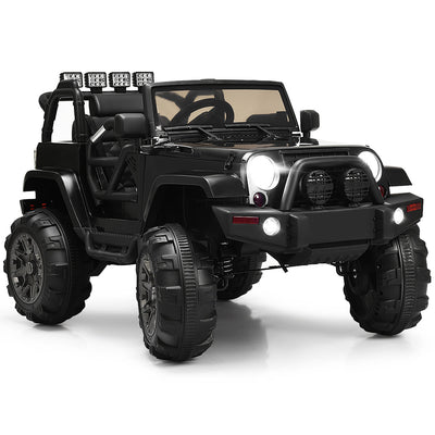 12V Kids Remote Control Riding Truck Car with LED Lights - Black