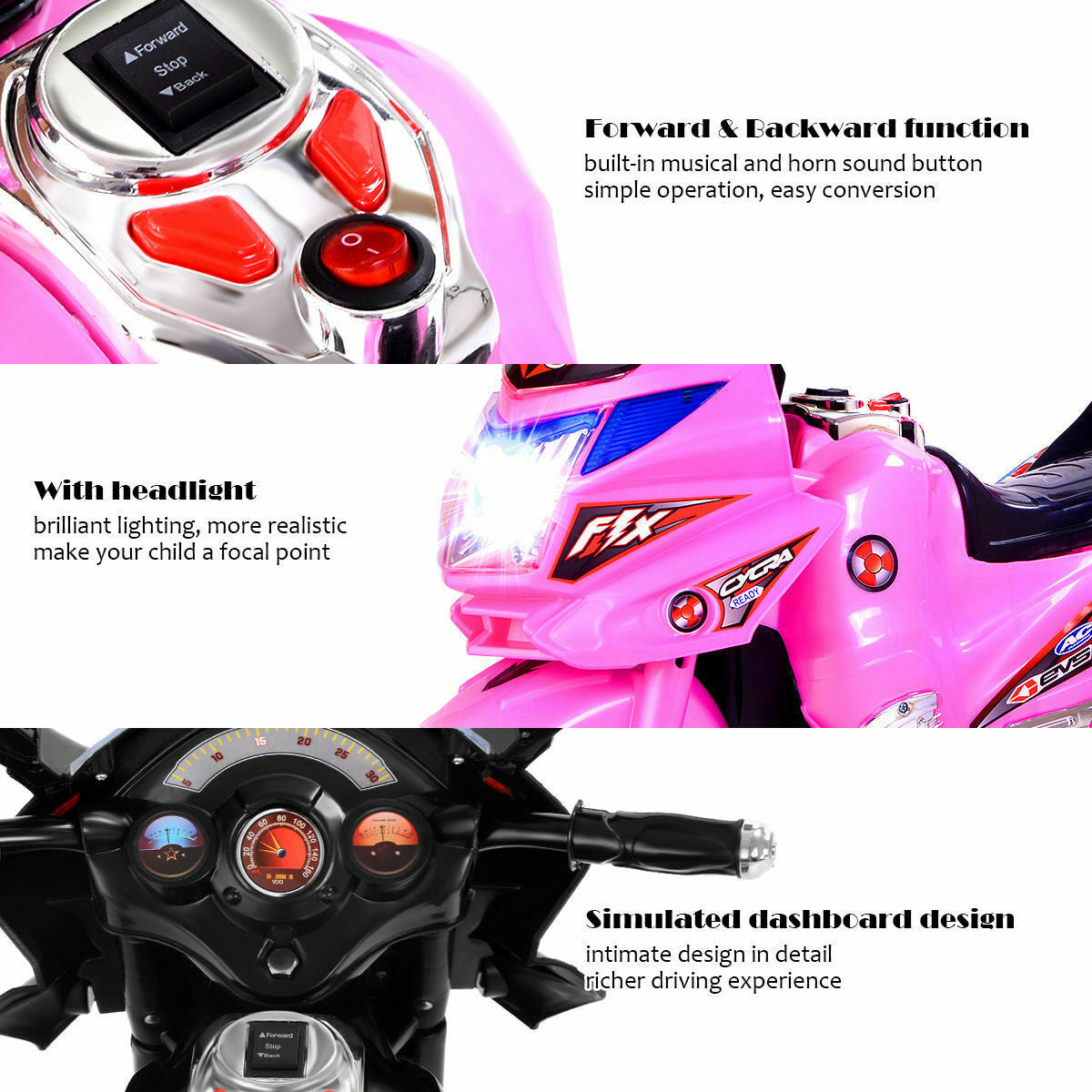 3 Wheel Kids 6V Battery Powered Electric Toy Motorcycle - Pink