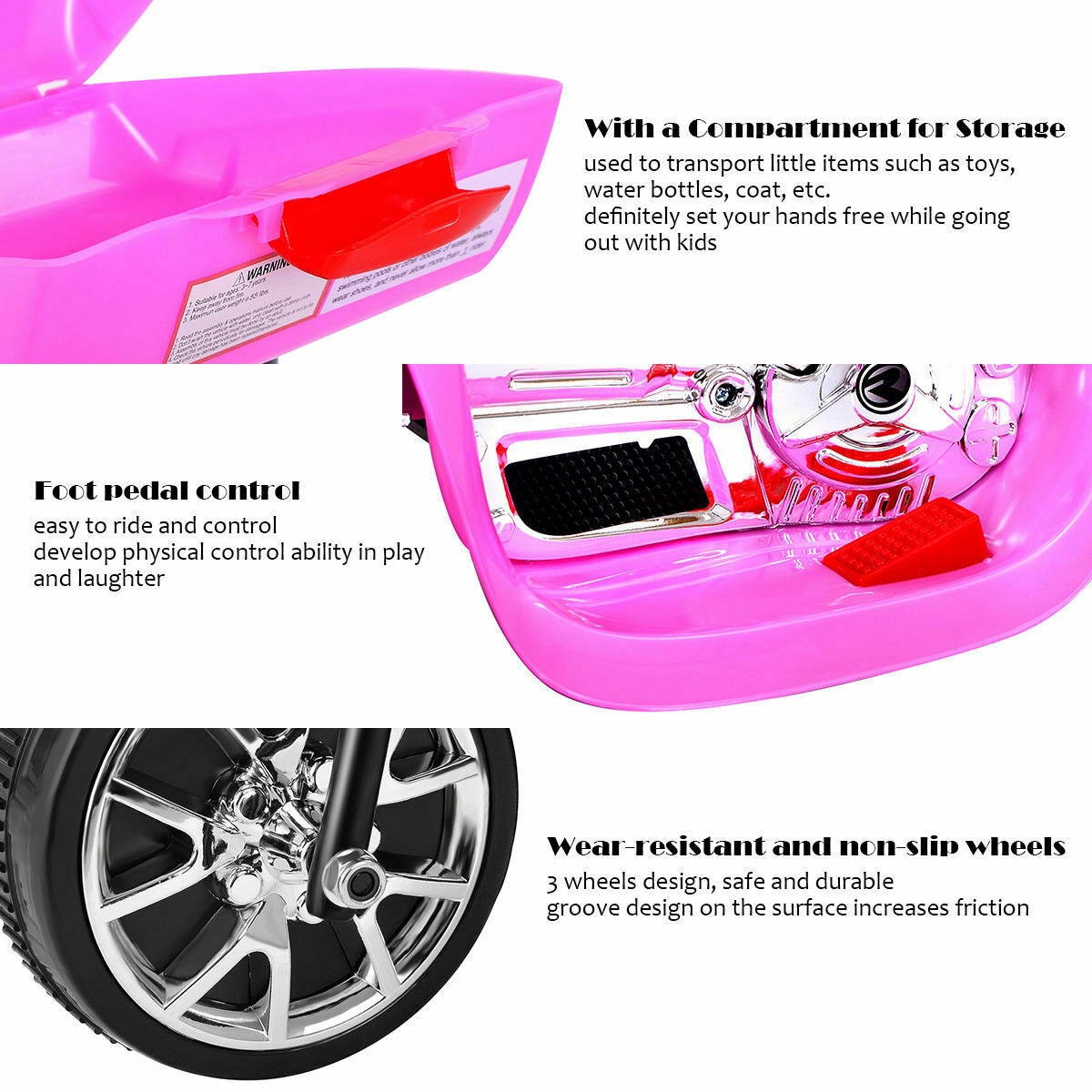 3 Wheel Kids 6V Battery Powered Electric Toy Motorcycle - Pink