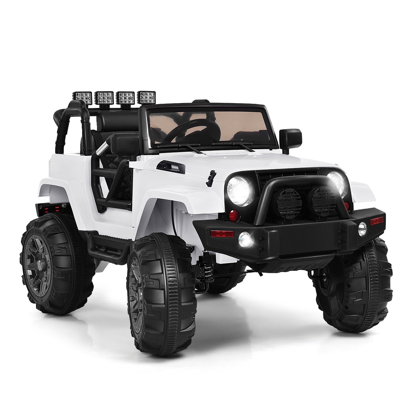 Camion de randonnée télécommandé pour enfants 12V avec lumières LED - Blanc