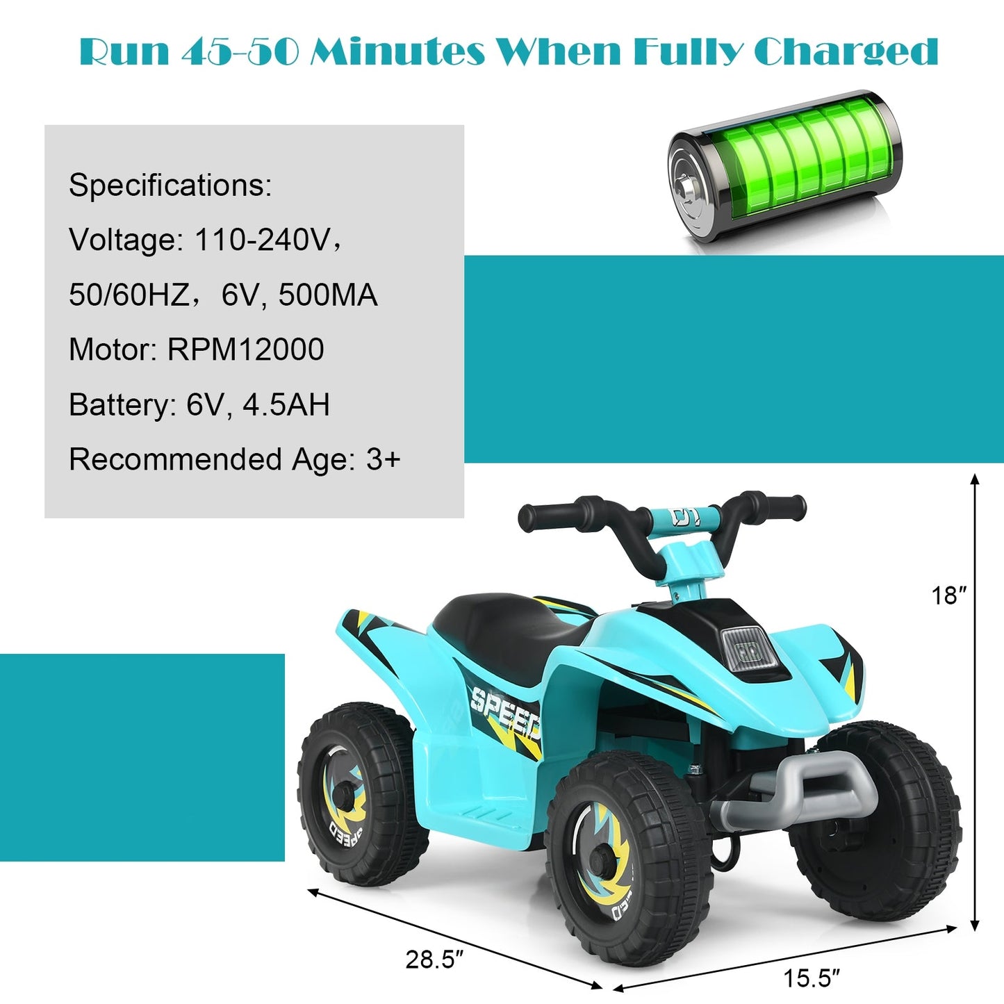 6V Kids Electric ATV Ride-On Toy - Blue
