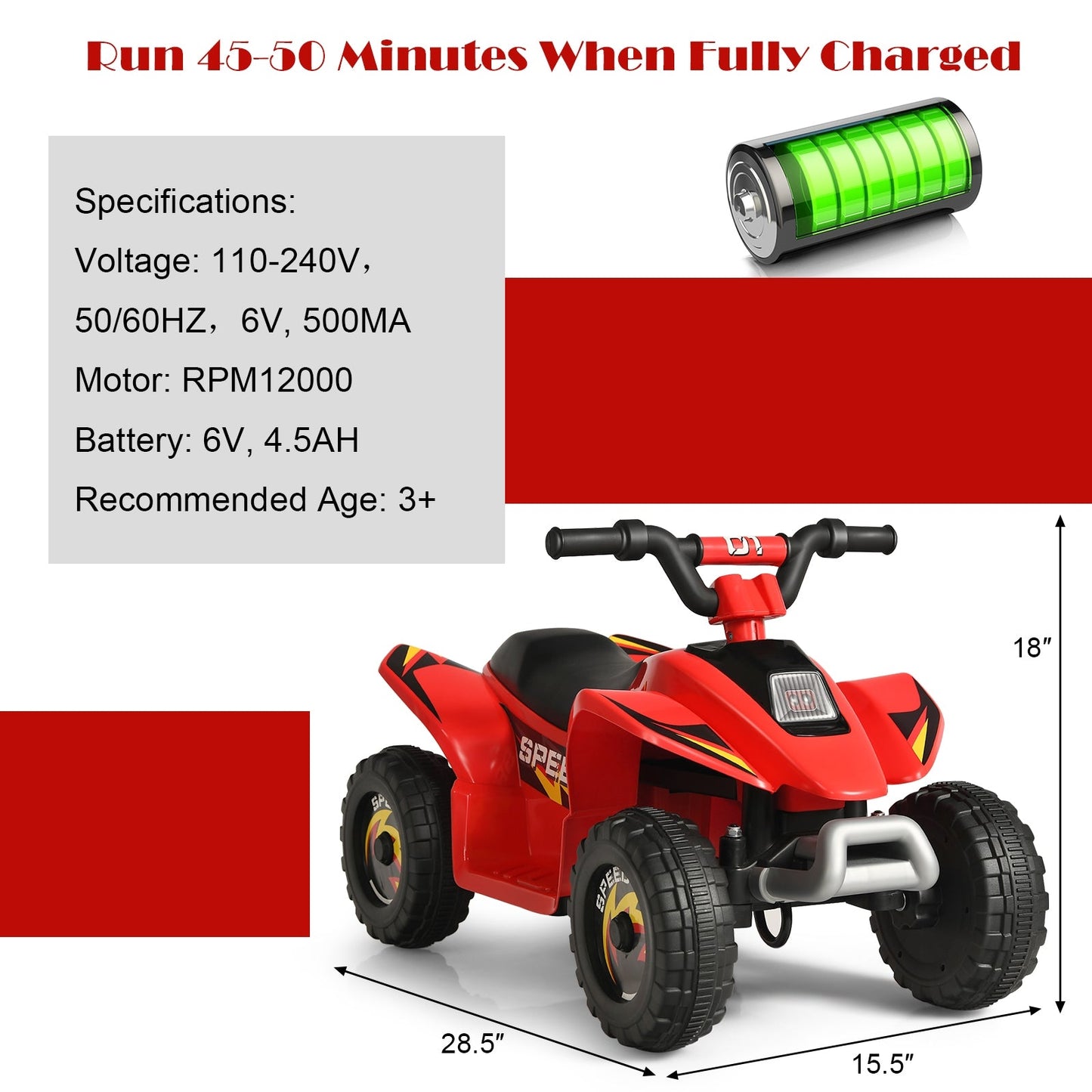 Véhicule tout-terrain électrique pour enfants 6V - Rouge