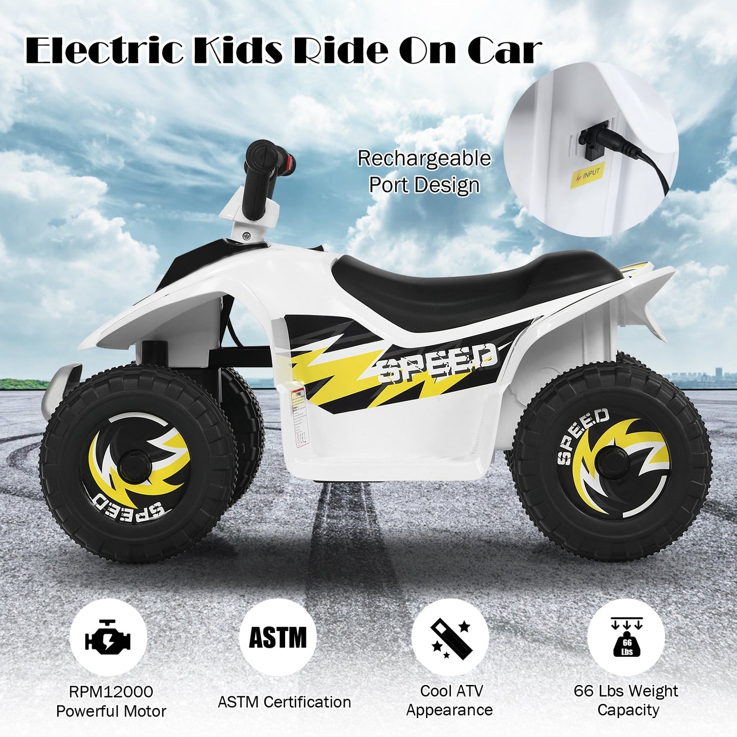 6V Kids Electric ATV Ride-On Toy - White