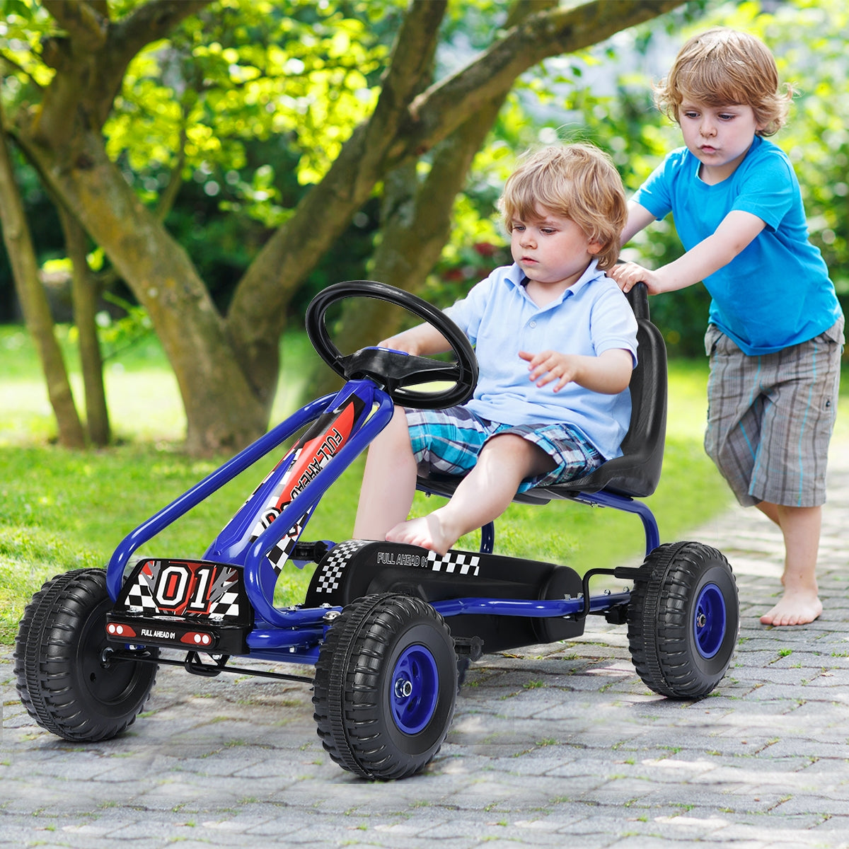 4 Wheel Pedal Powered Ride On with Adjustable Seat - Blue