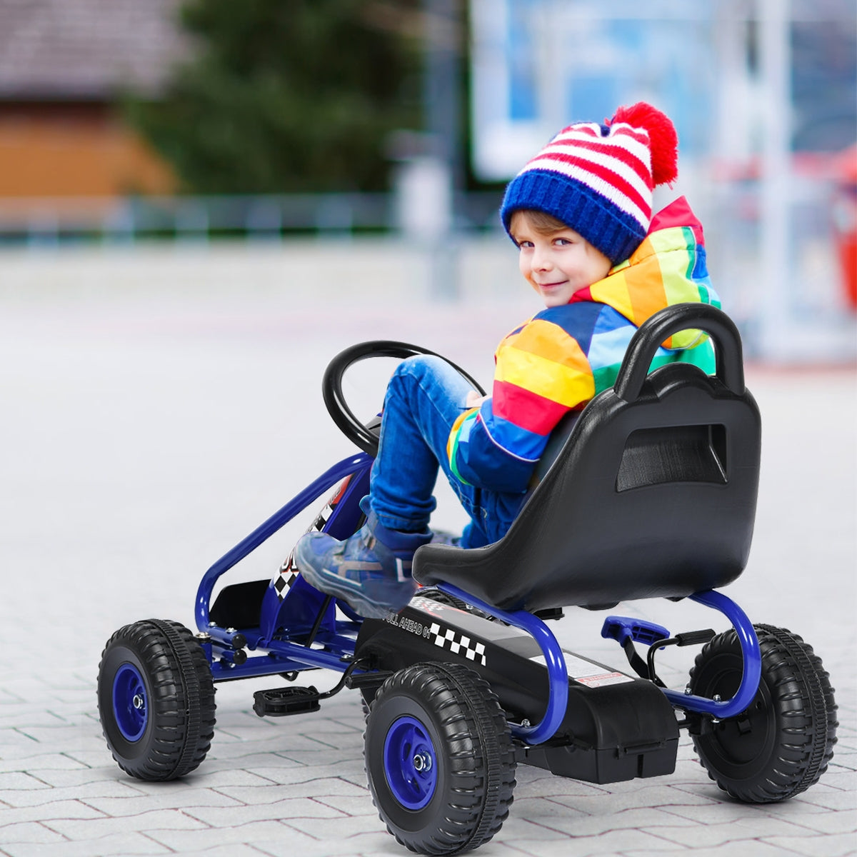 4 Wheel Pedal Powered Ride On with Adjustable Seat - Blue