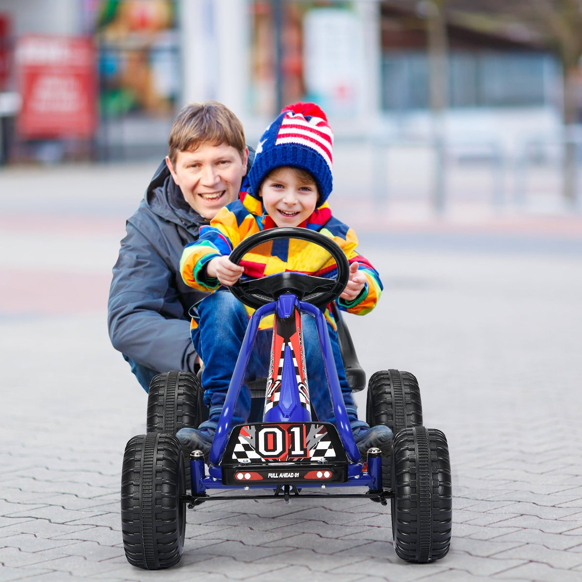 4 Wheel Pedal Powered Ride On with Adjustable Seat - Blue