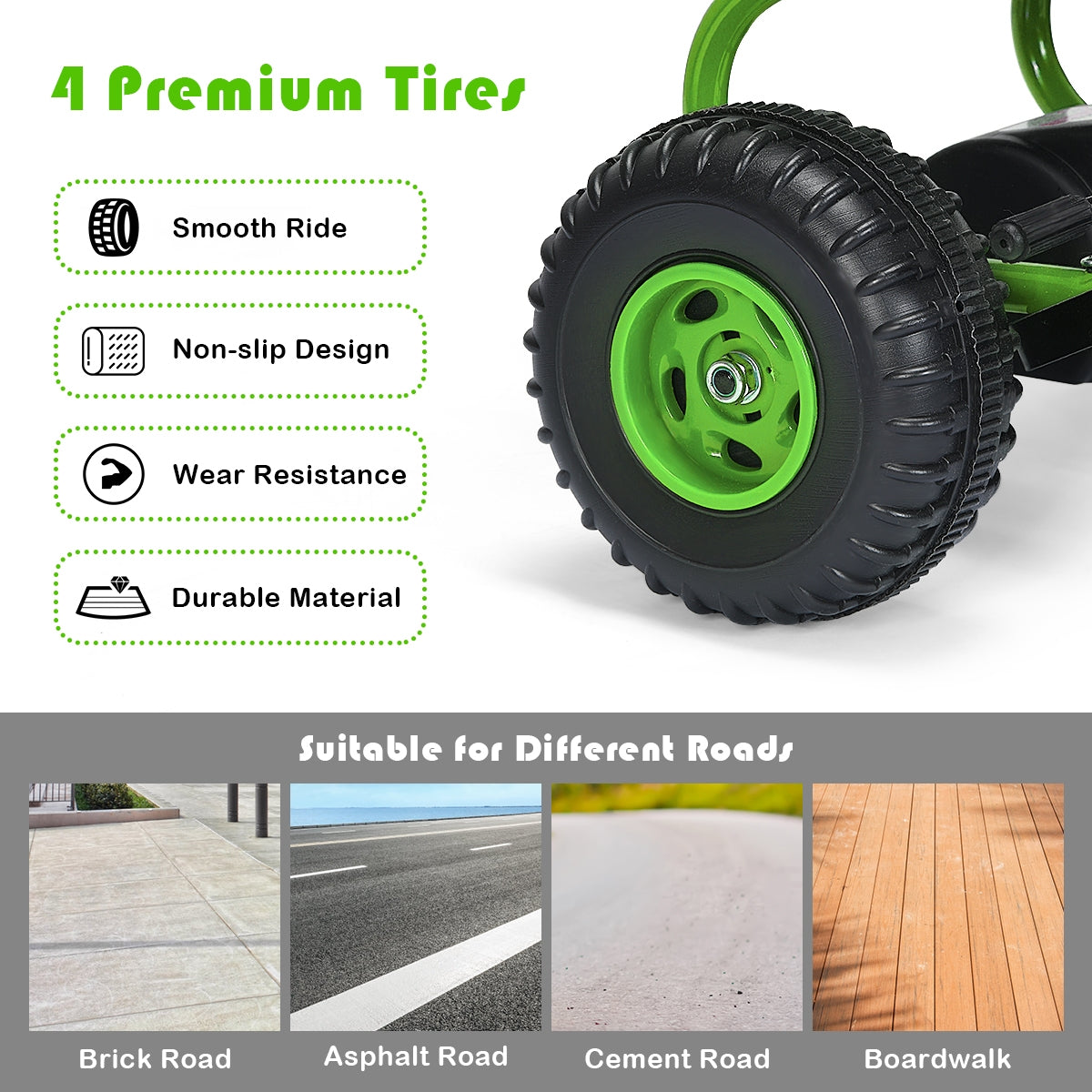 4 Wheel Pedal Powered Ride On with Adjustable Seat - Green